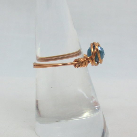 New Copper Wrapped Teal Crystal Hand Crafted Ring - Picture 3 of 8